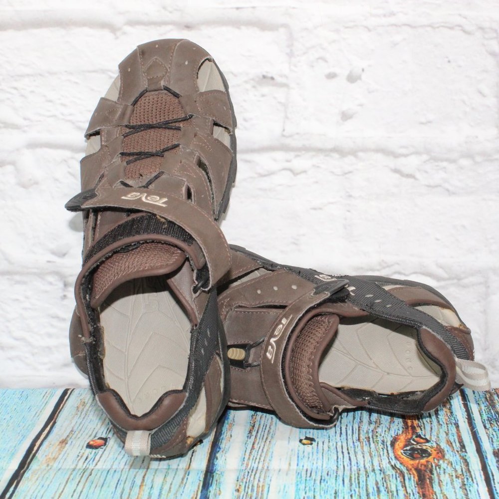 TEVA Brown Leather Mesh Enclosed Toes Sports Outdoor Sandals Size US 12 - Picture 6 of 7